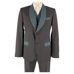 DOLCE & GABBANA Größe 42 R Schwarz Blau Zweifarbig Schurwolle Smoking 3 Pieces Anzug