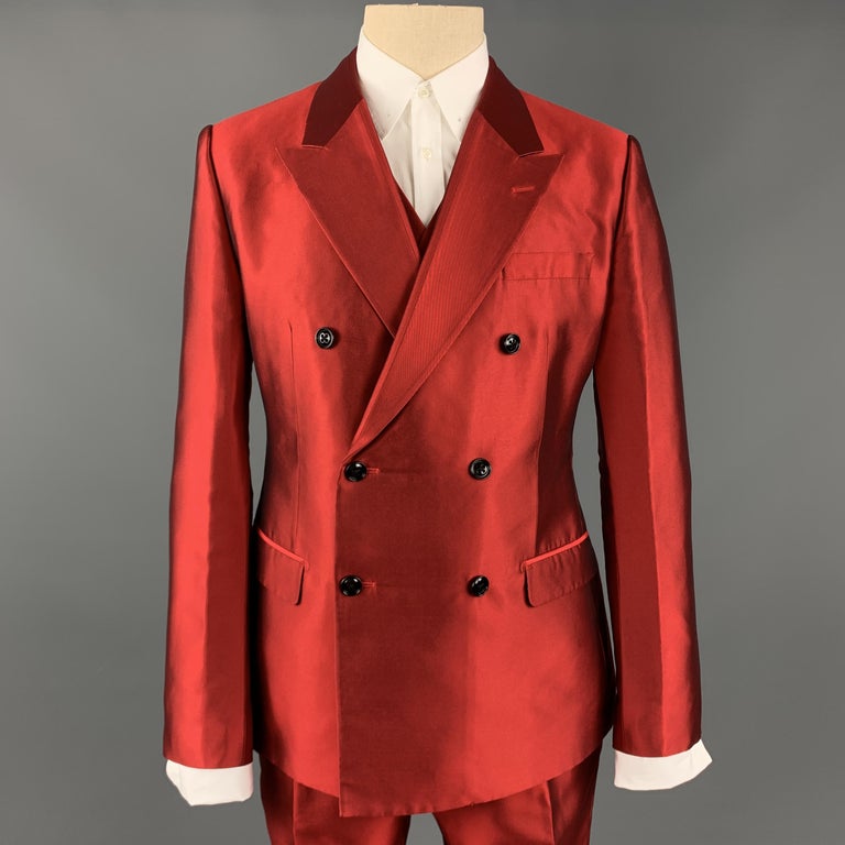 red satin trouser suit