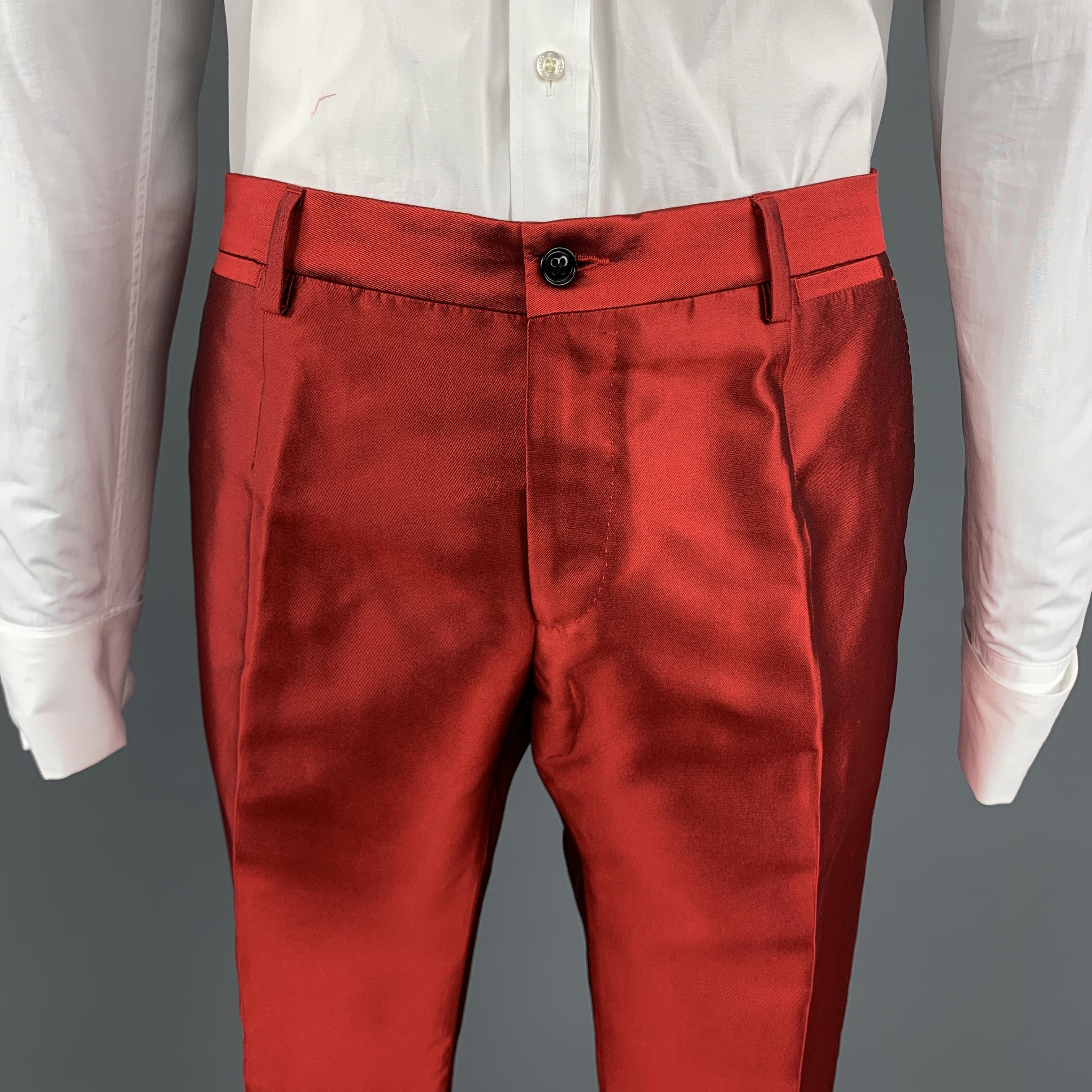 Men's DOLCE & GABBANA Size 42 Red Silk Shantung Double Breasted 3 Piece Suit