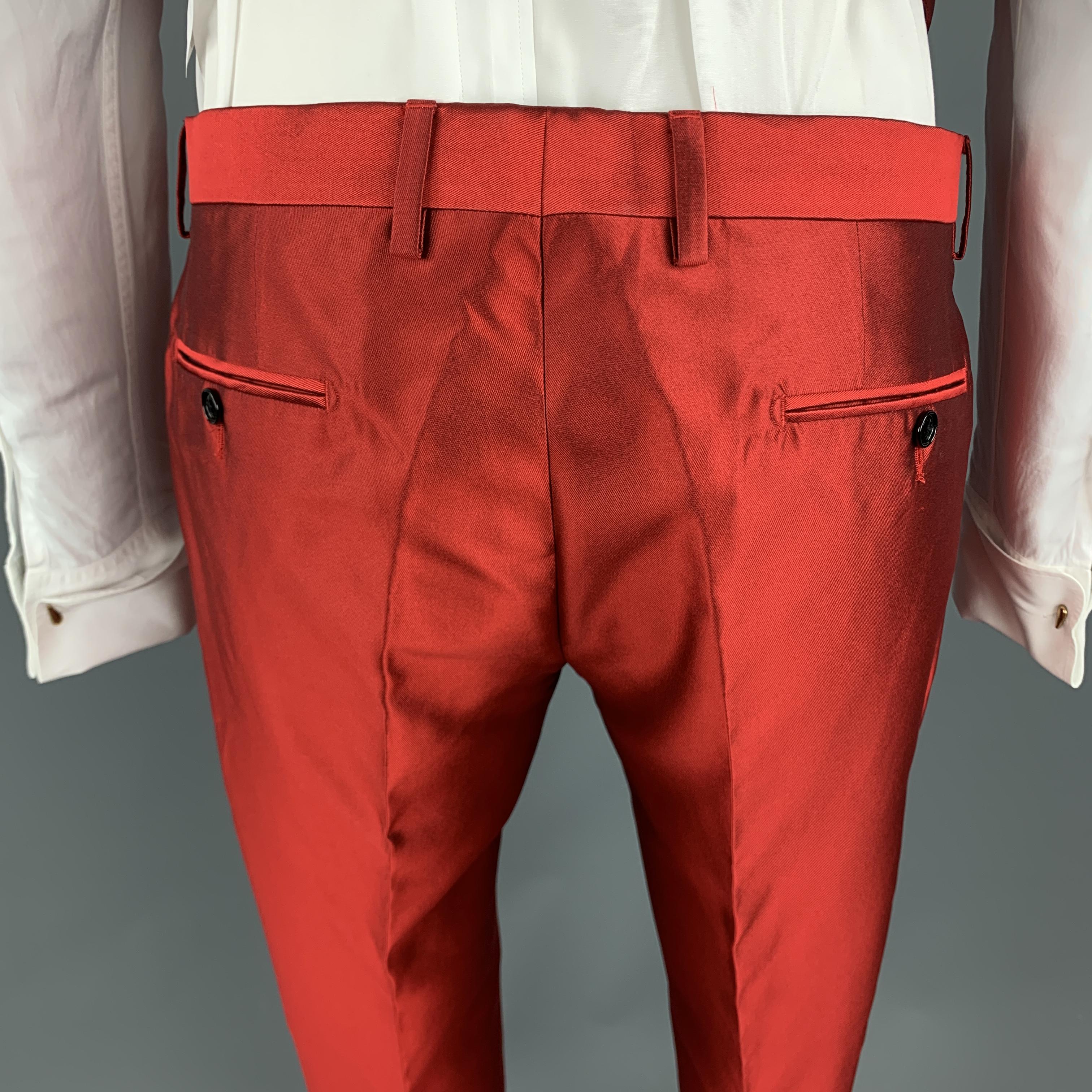 DOLCE & GABBANA Size 42 Red Silk Shantung Double Breasted 3 Piece Suit 1