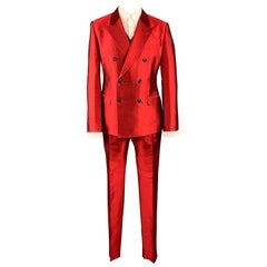 DOLCE & GABBANA Size 42 Red Silk Shantung Double Breasted 3 Piece Suit