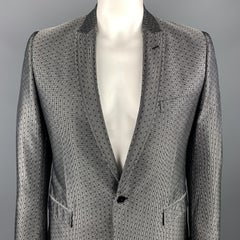 DOLCE & GABBANA Size 42 Regular Silver & Black Jacquard Silk Sport Coat