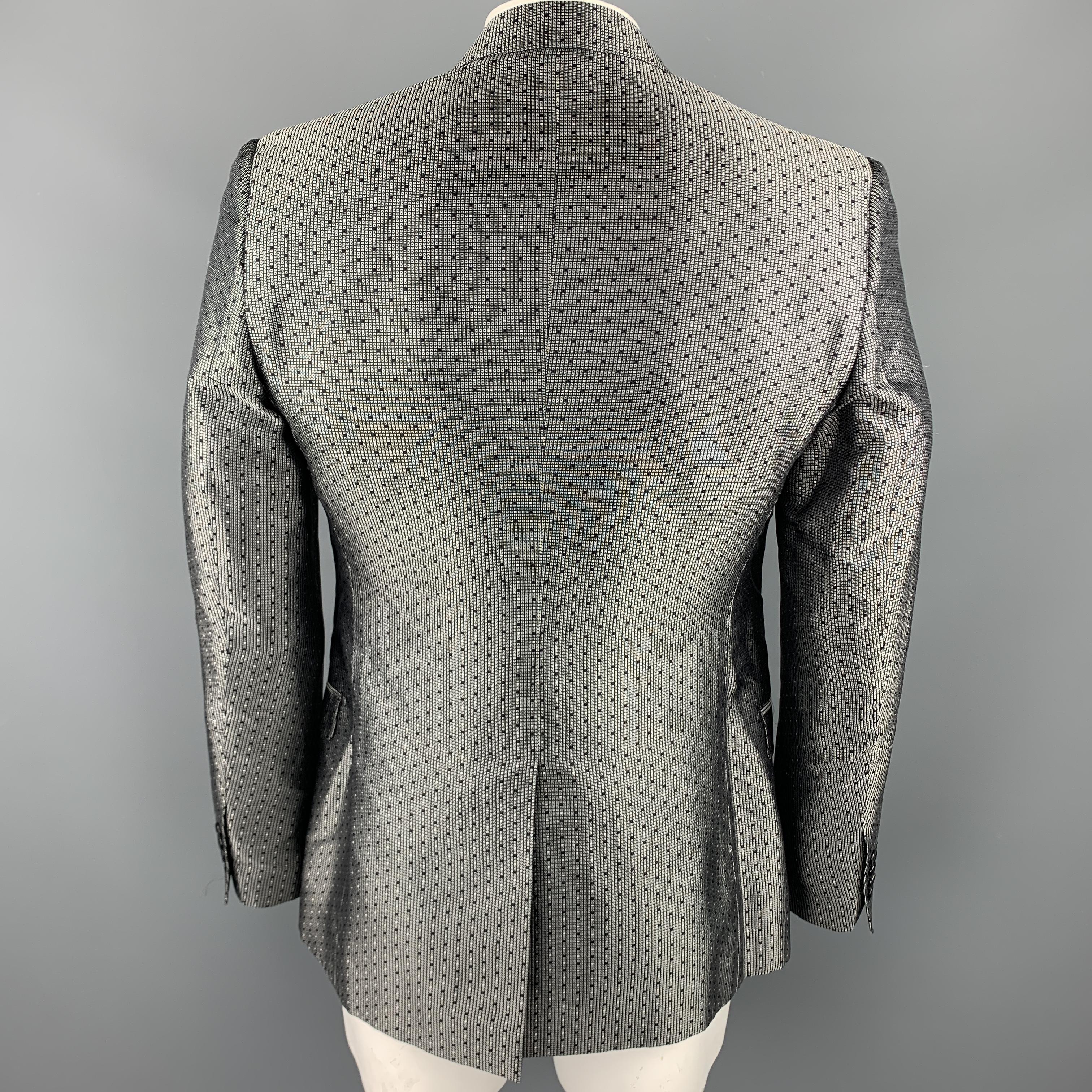 DOLCE & GABBANA Size 42 Regular Silver & Black Jacquard Silk Sport Coat 1