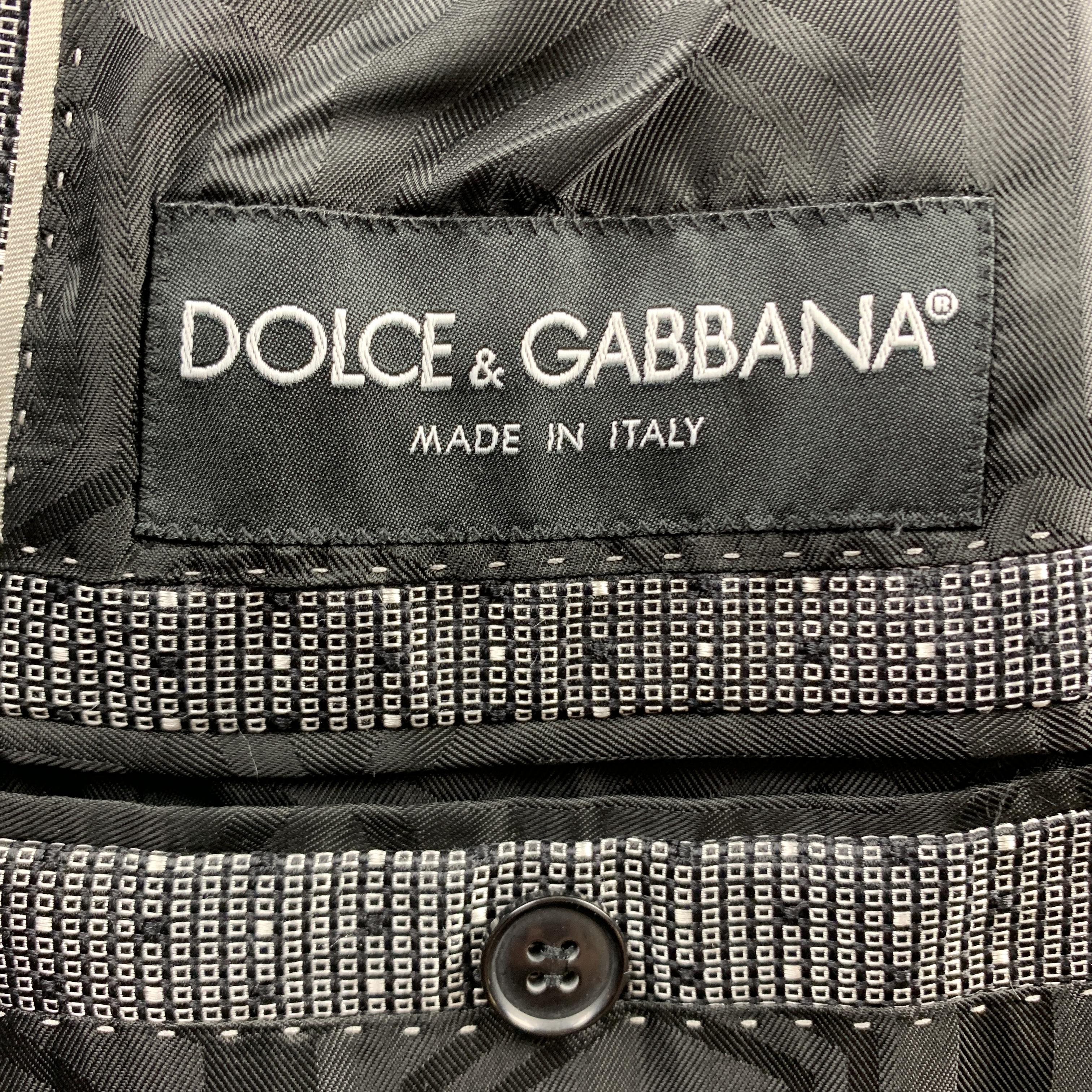 DOLCE & GABBANA Size 42 Regular Silver & Black Jacquard Silk Sport Coat 2
