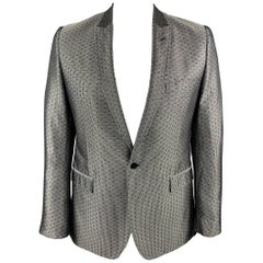 DOLCE & GABBANA Size 42 Regular Silver & Black Jacquard Silk Sport Coat