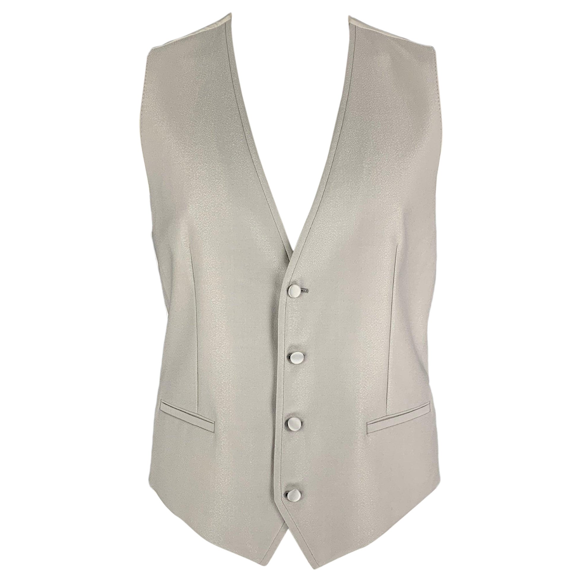 DOLCE & GABBANA Size 42 Silver Beige Wool Silk Vest
