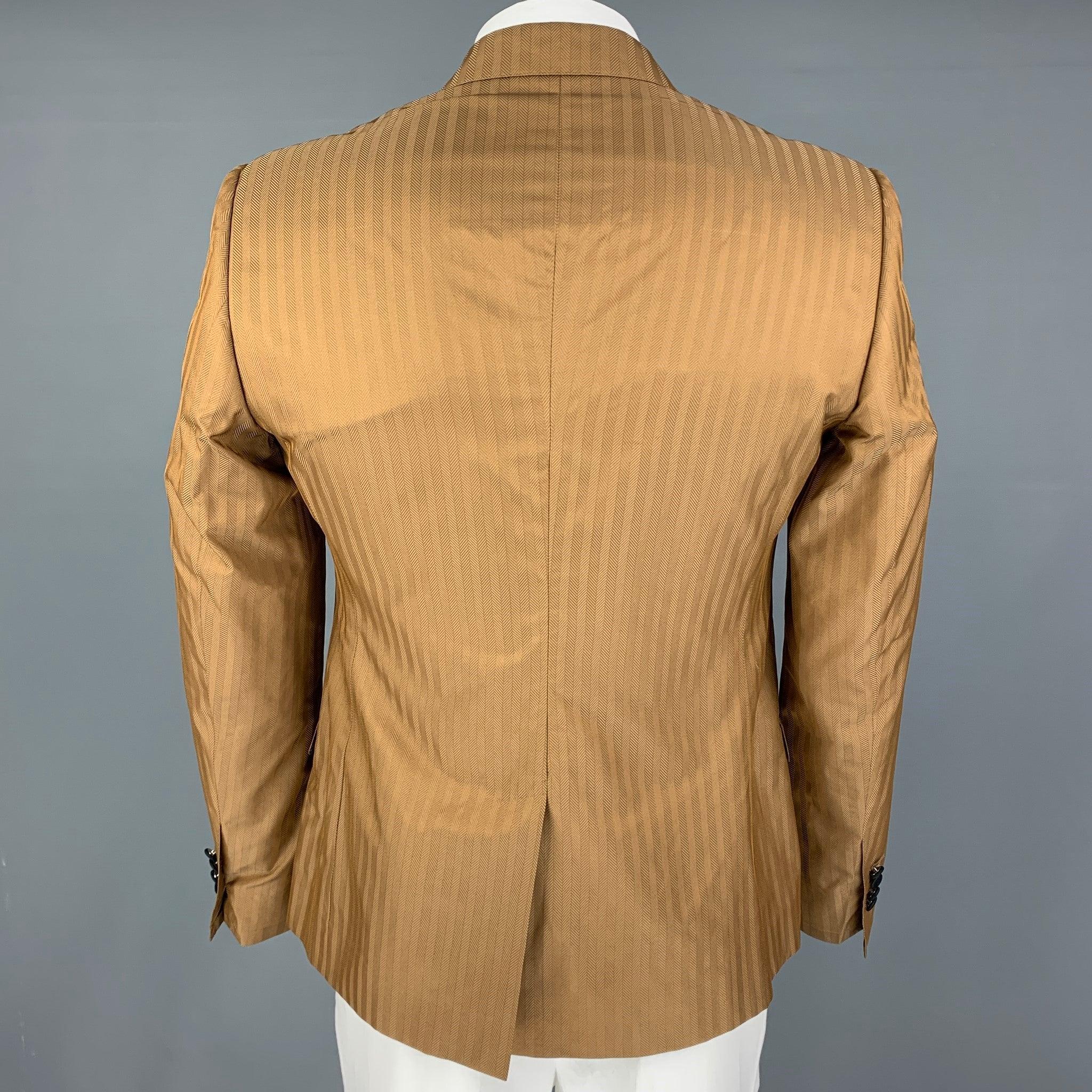 Men's DOLCE & GABBANA Size 42 Tan Black Herringbone Silk Blend Sport Coat For Sale