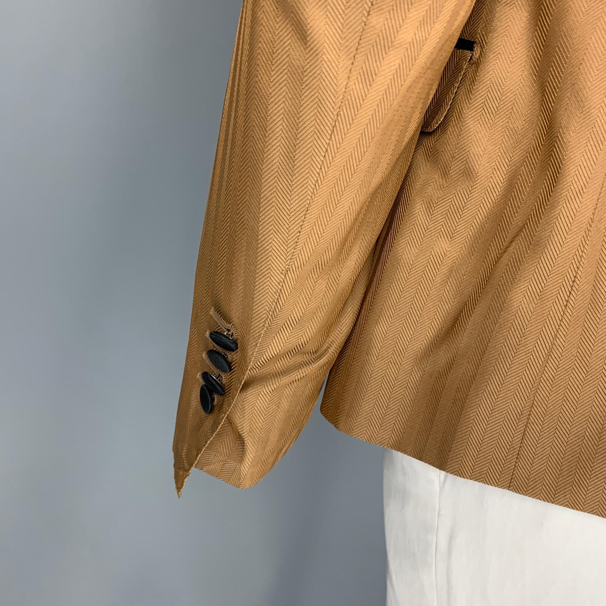 Men's DOLCE & GABBANA Size 42 Tan Black Herringbone Silk Blend Sport Coat