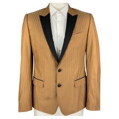 DOLCE & GABBANA Size 42 Tan Black Herringbone Silk Blend Sport Coat