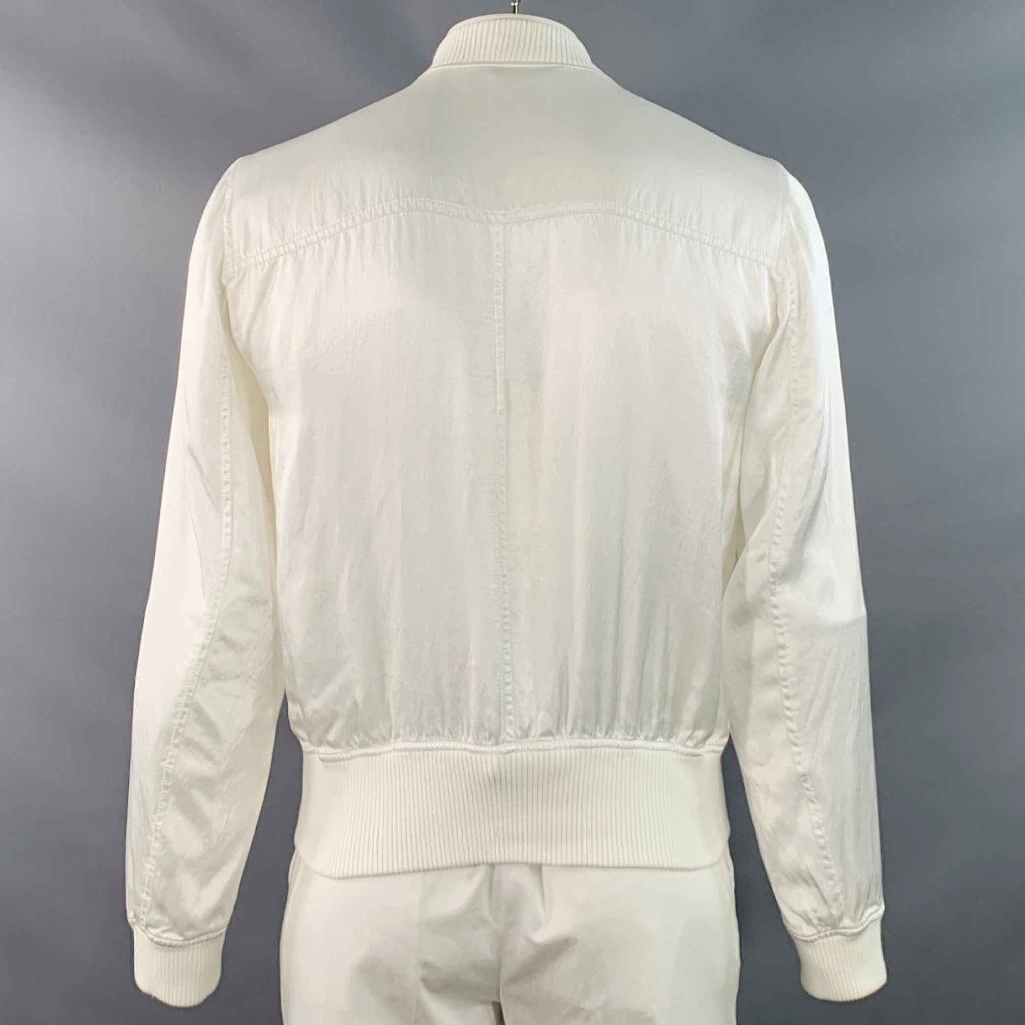 DOLCE & GABBANA Size 42 White Cotton Blend Zip Up Bomber Jacket In Good Condition For Sale In San Francisco, CA