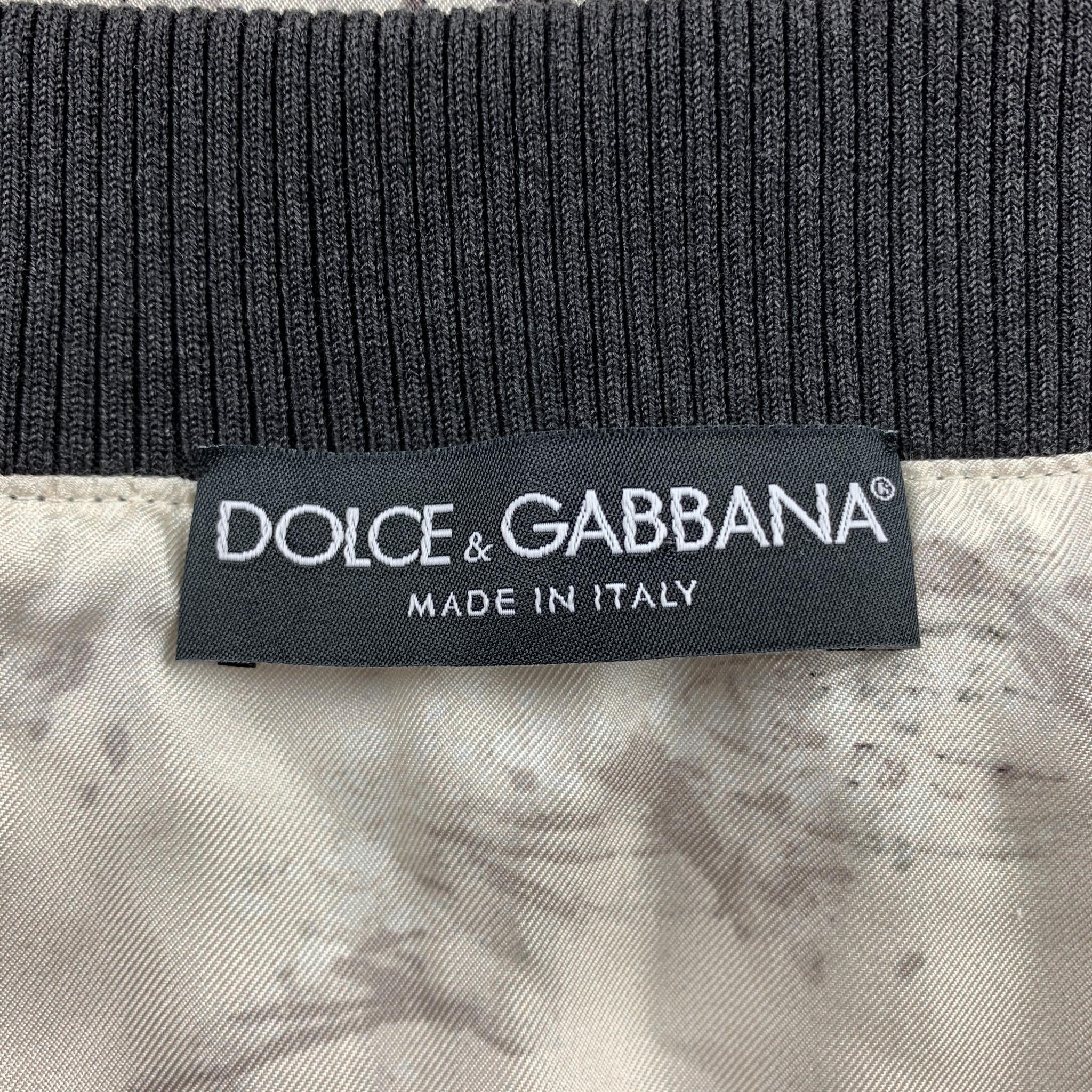DOLCE and GABBANA Size 44 Beige Bird Print Silk Zip Up Jacket at ...