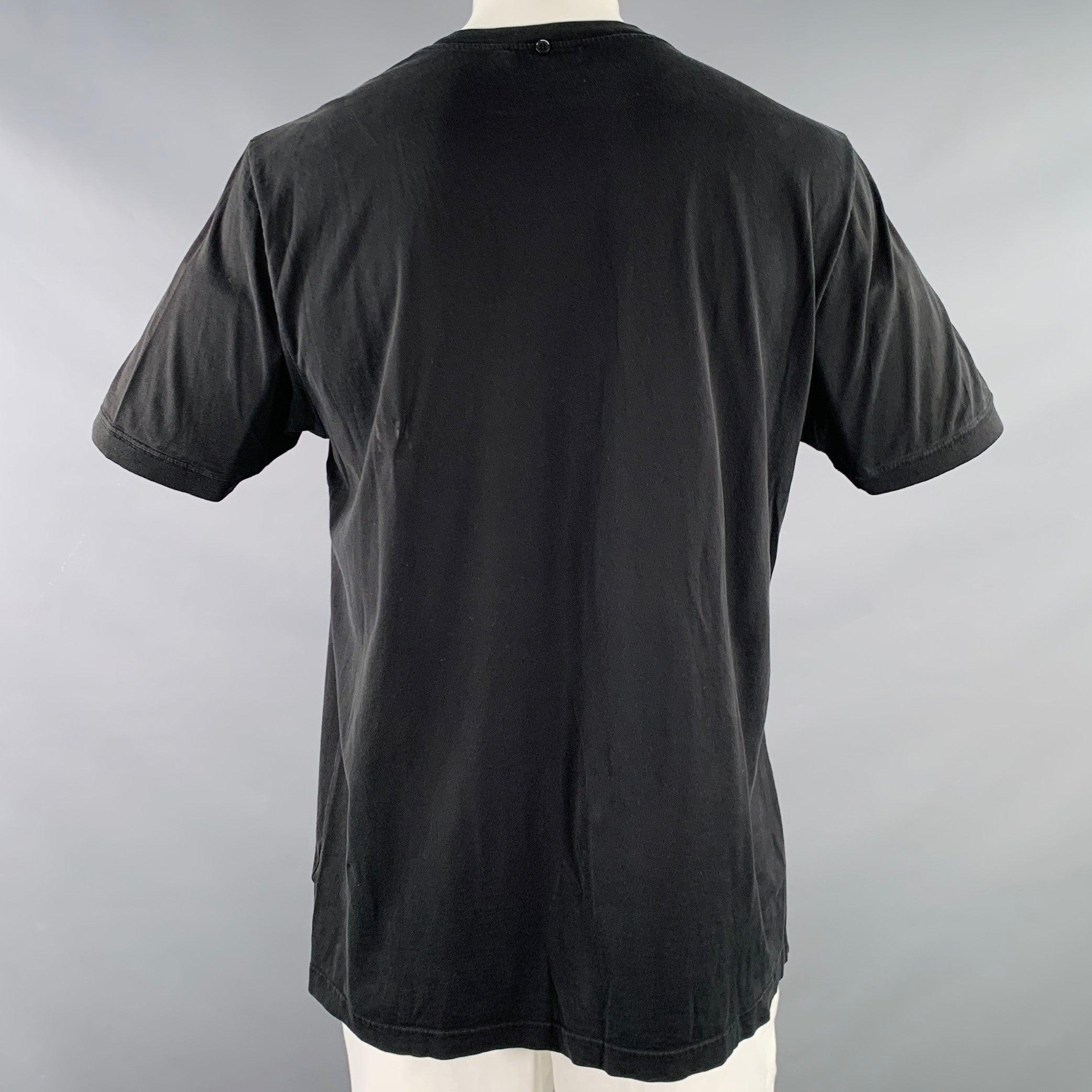 DOLCE & GABBANA Size 44 Black Cotton Jersey Distressed V-Neck T-shirt In Excellent Condition For Sale In San Francisco, CA