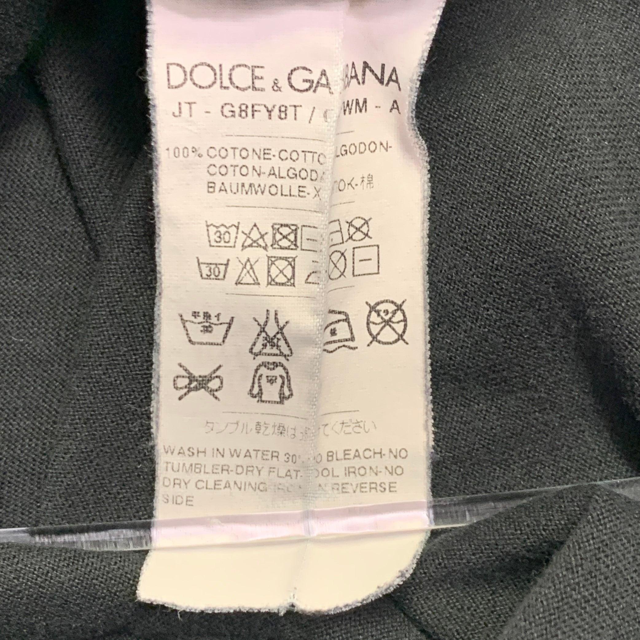 DOLCE & GABBANA Size 44 Black Cotton Jersey Distressed V-Neck T-shirt For Sale 3