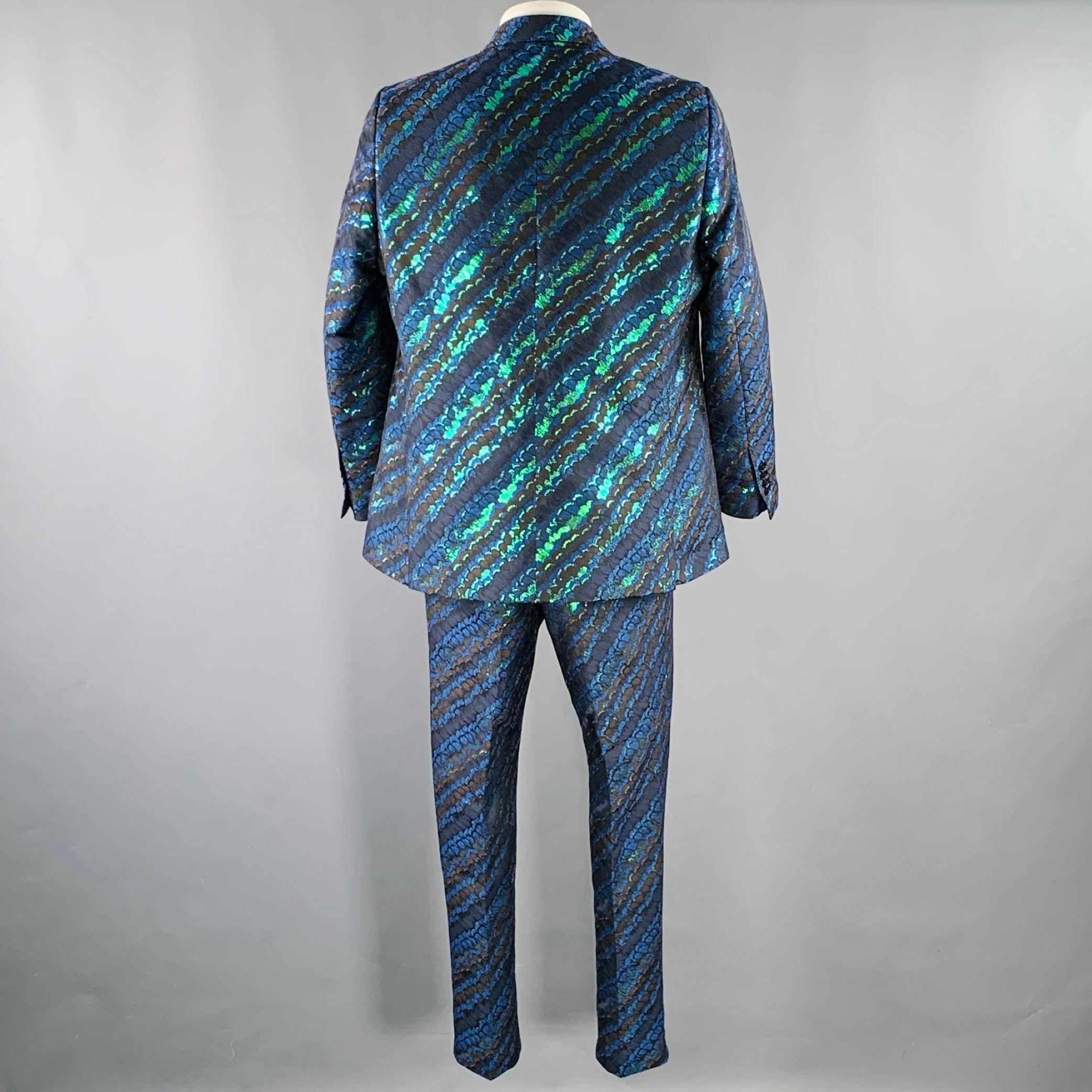 Men's DOLCE & GABBANA Size 44 Black Green Blue Jacquard Polyester Suit For Sale