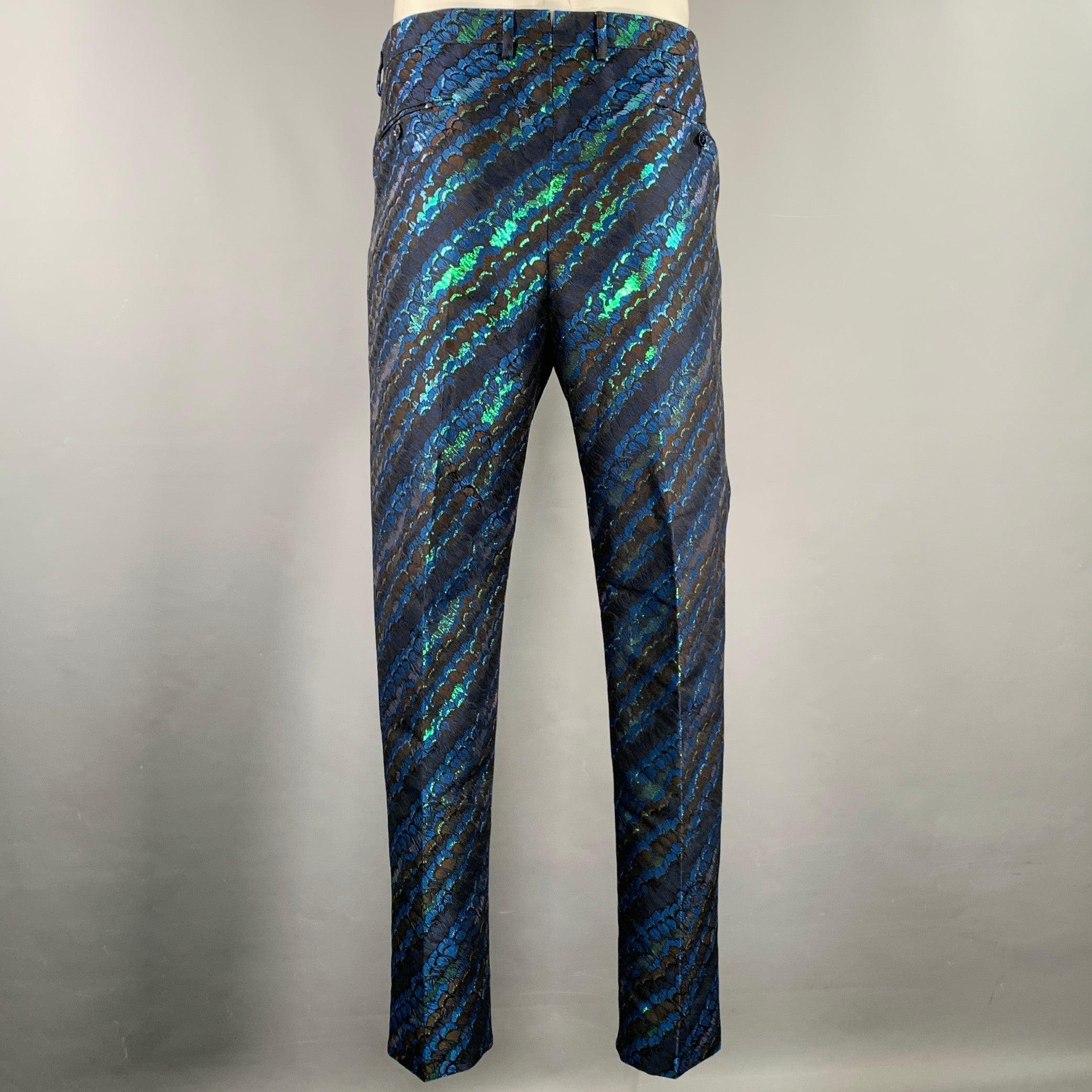 DOLCE & GABBANA Size 44 Black Green Blue Jacquard Polyester Suit For Sale 2