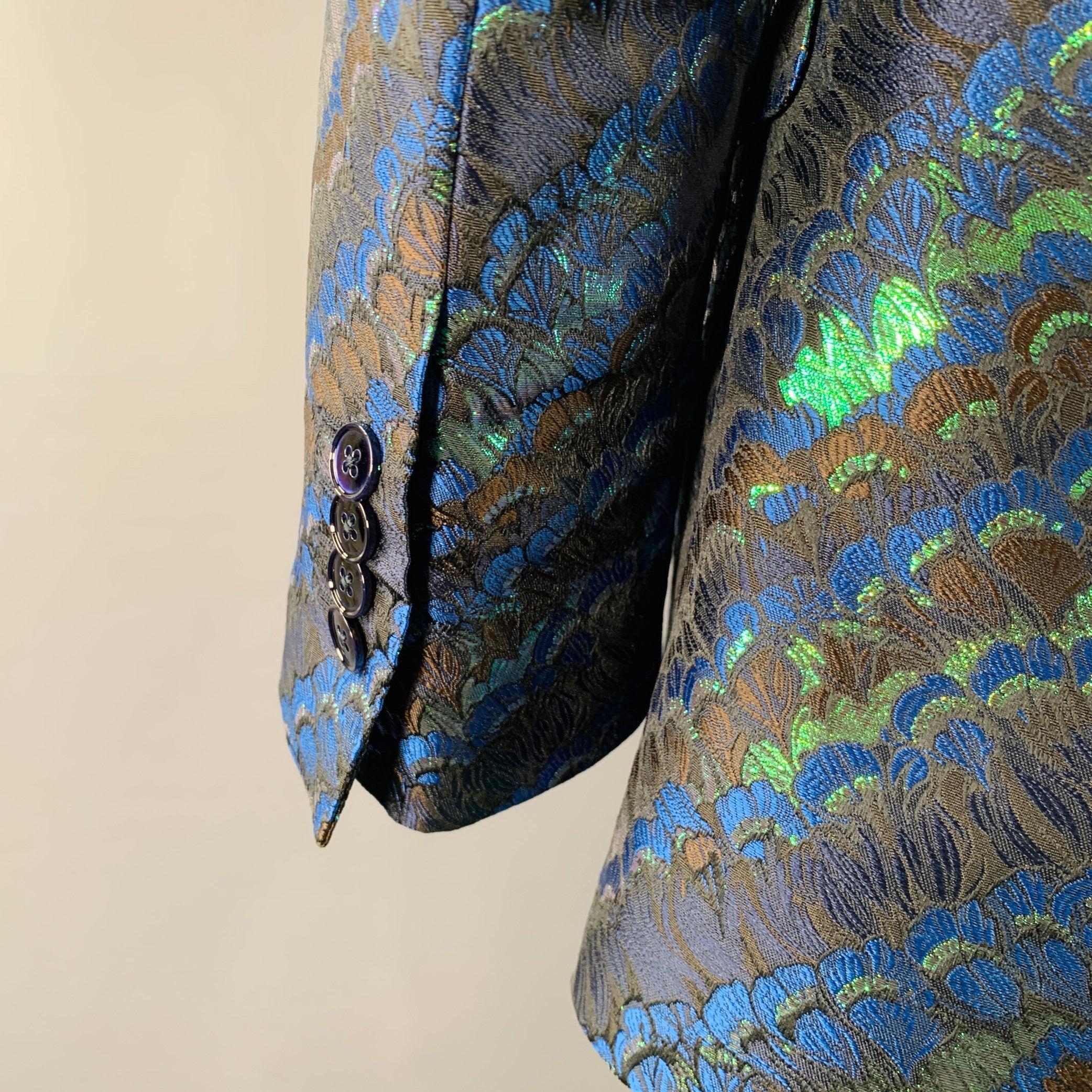 DOLCE & GABBANA Size 44 Black Green Blue Jacquard Polyester Suit For Sale 3