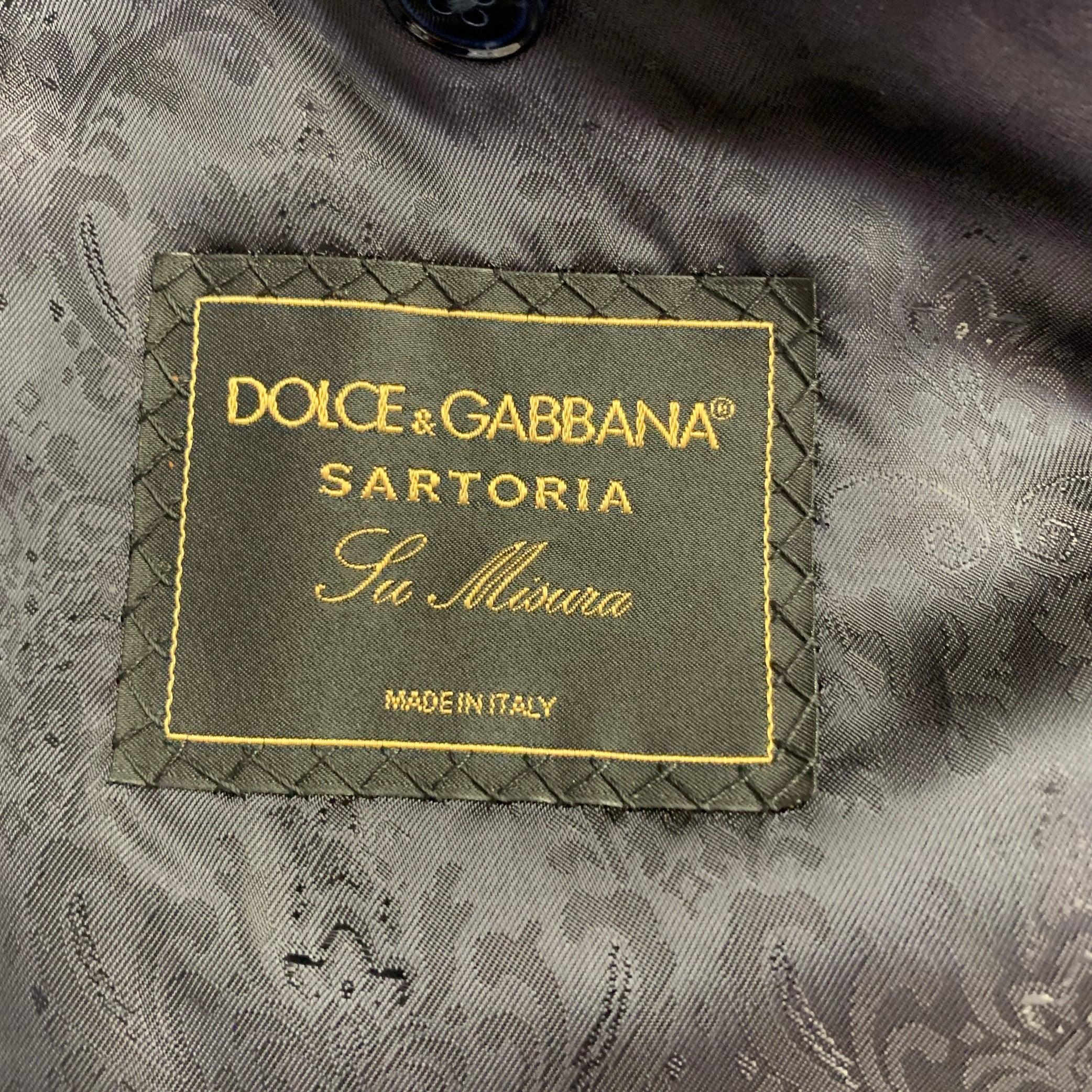 DOLCE & GABBANA Size 44 Black Green Blue Jacquard Polyester Suit For Sale 4