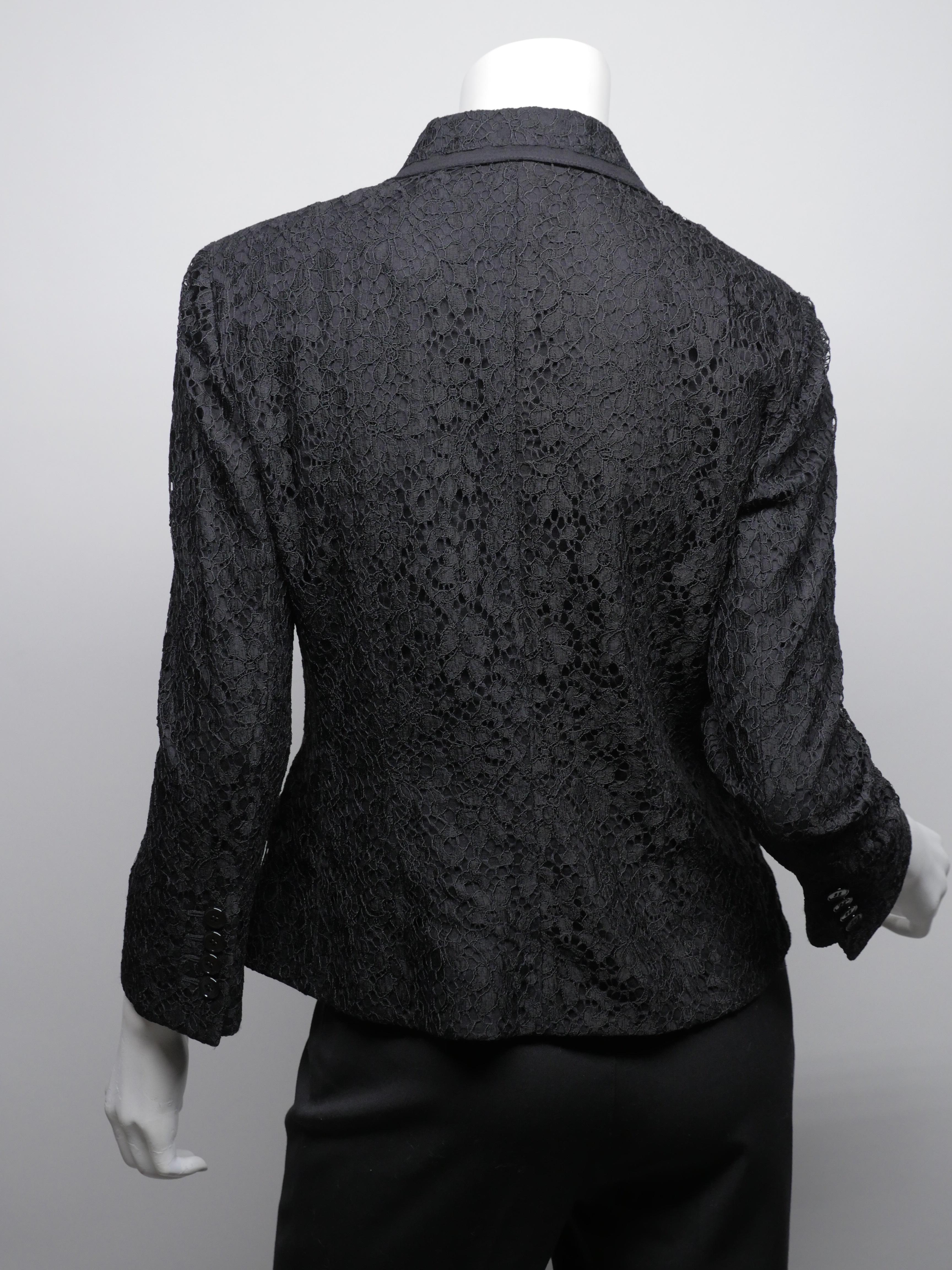 Dolce & Gabbana Size 44 Black Lace 3/4 Sleeve Double Breasted Jacket 1