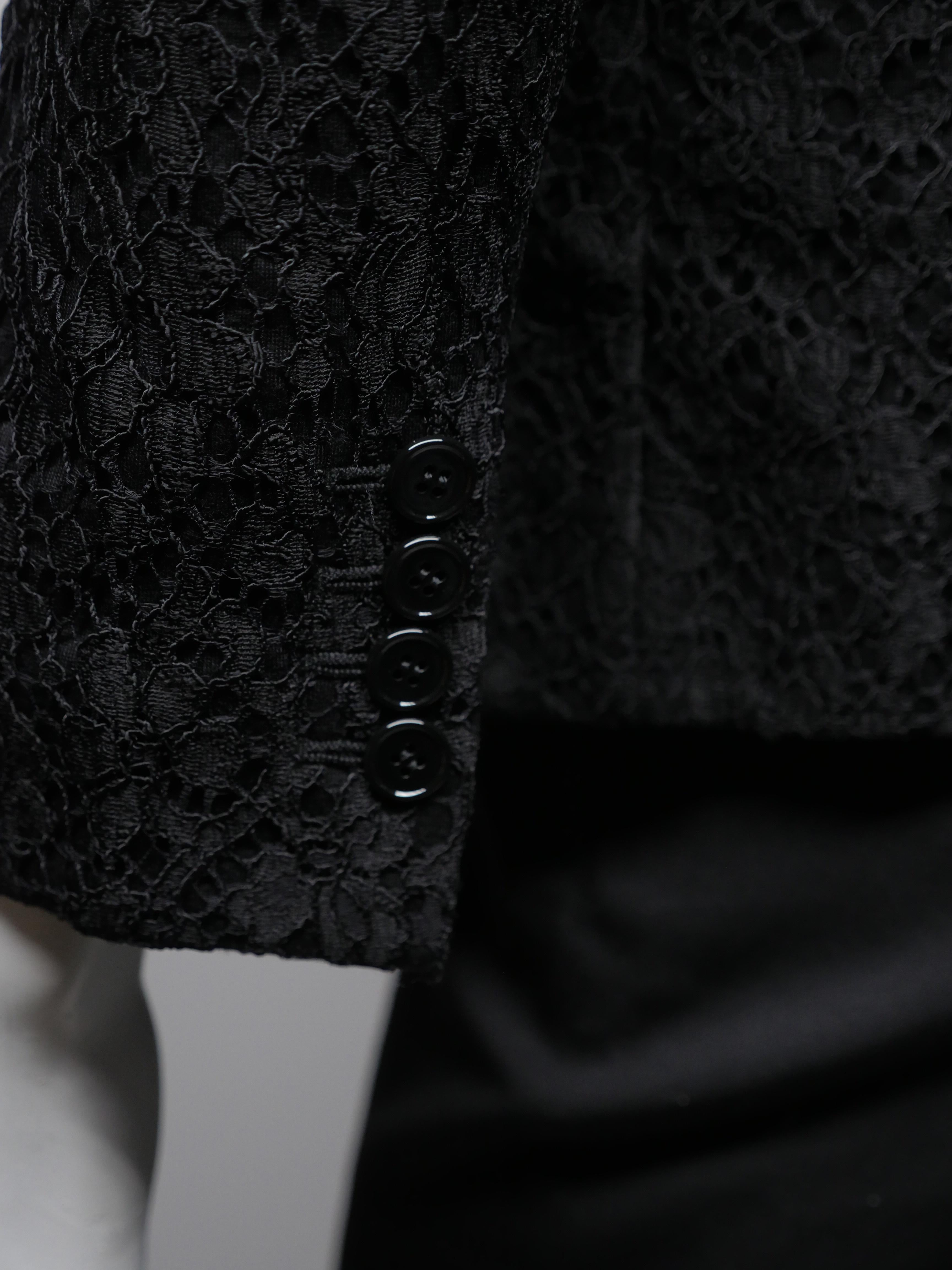 Dolce & Gabbana Size 44 Black Lace 3/4 Sleeve Double Breasted Jacket 2