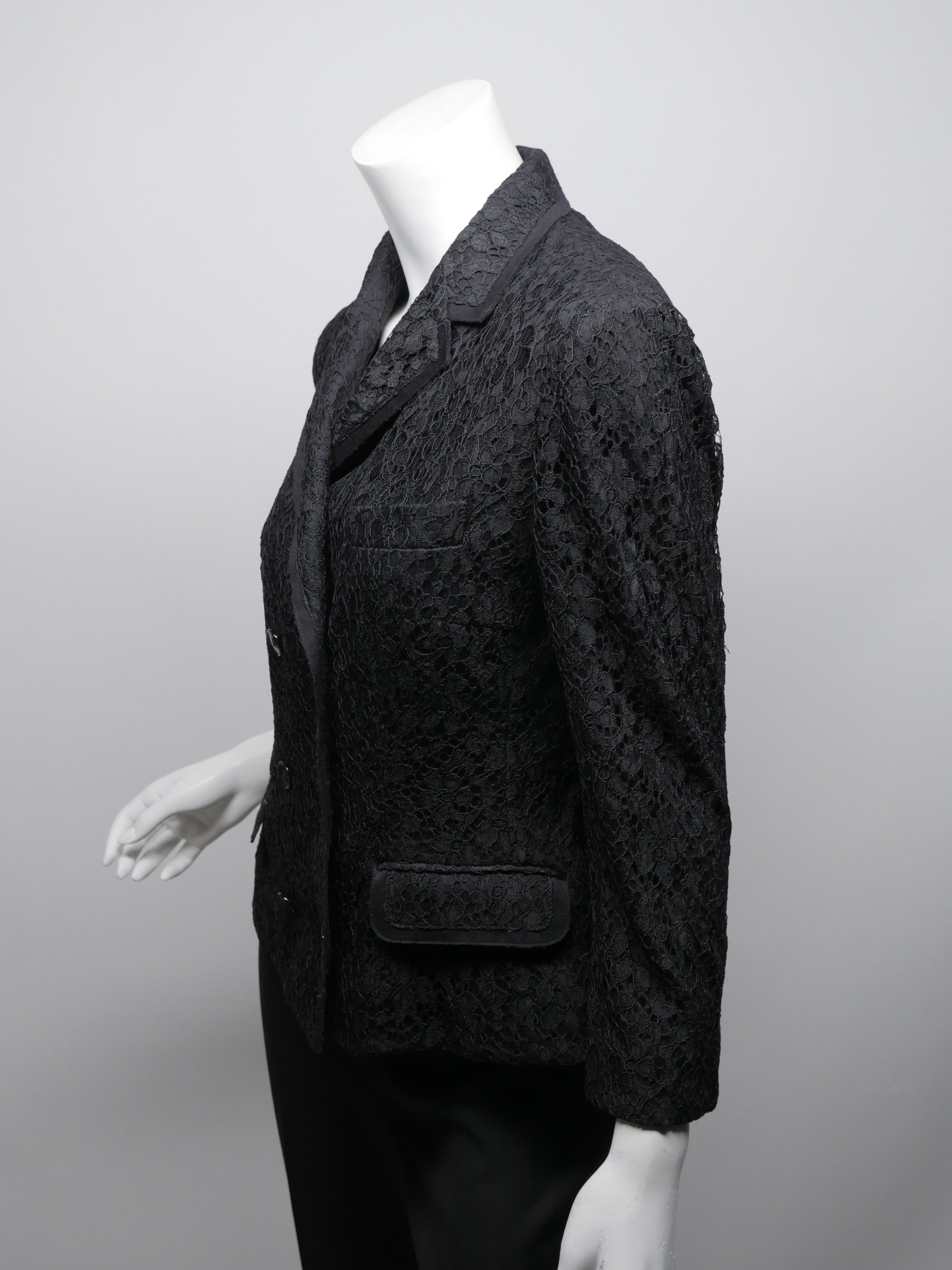 Dolce & Gabbana Size 44 Black Lace 3/4 Sleeve Double Breasted Jacket 3