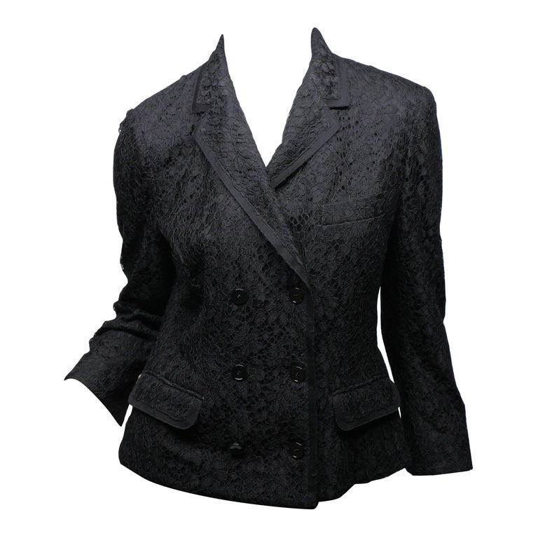 Induce Savvy Arthur Dolce and Gabbana Size 44 Black Lace 3/4 Sleeve Double Breasted Jacket at  1stDibs