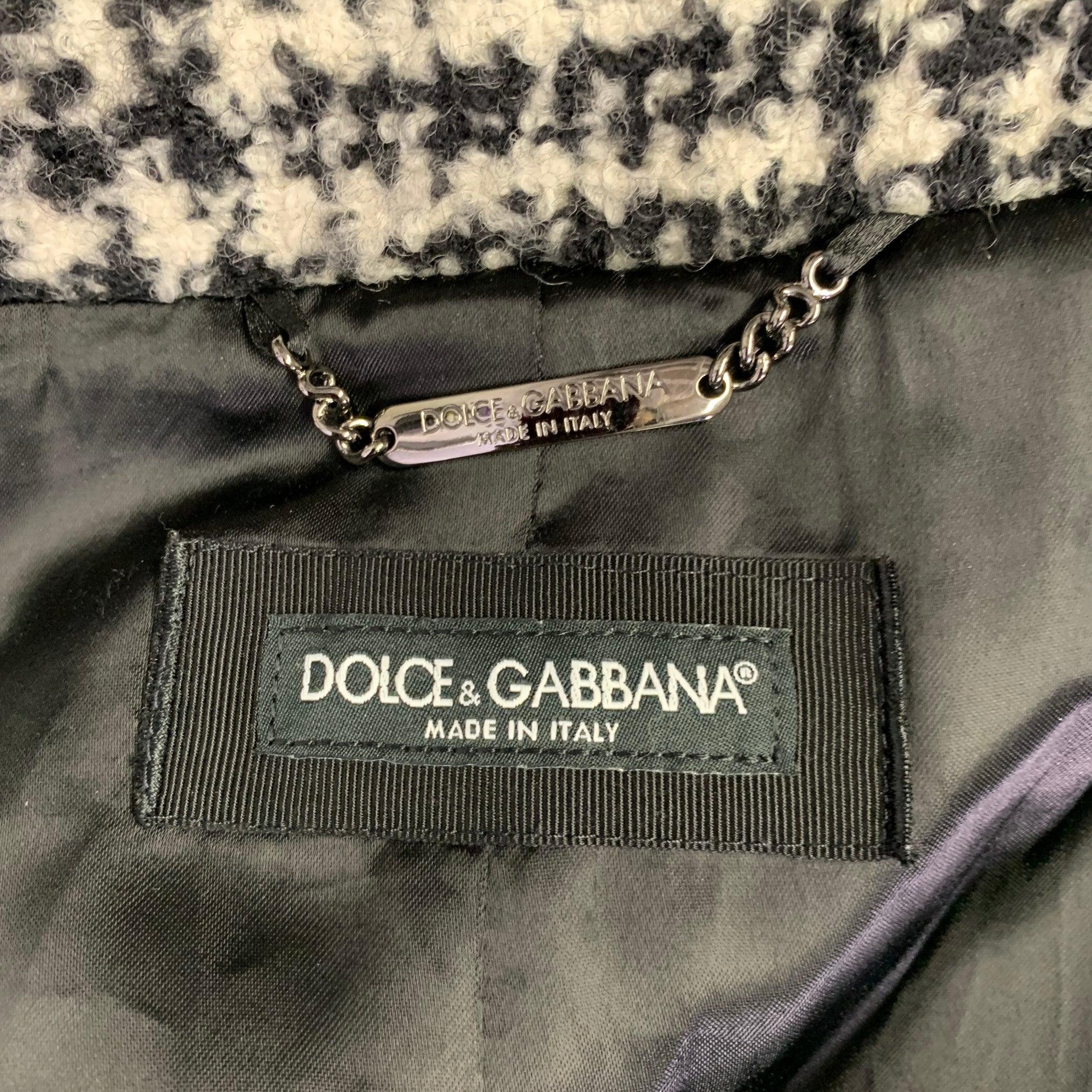 Men's DOLCE & GABBANA Size 44 Black White Plaid Wool Blend Oversized Coat For Sale