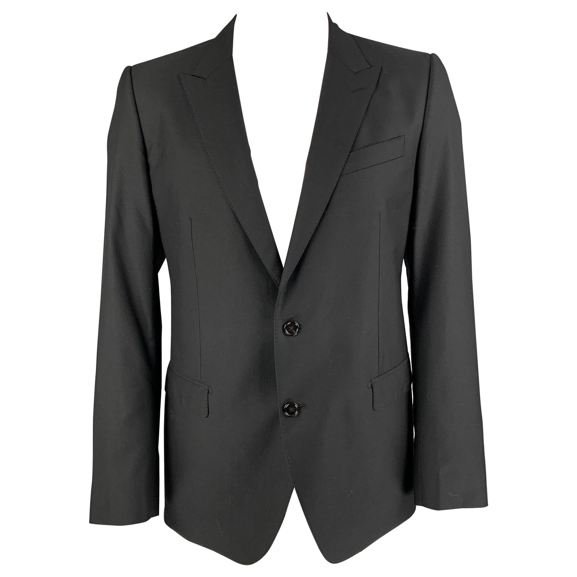 DOLCE & GABBANA - Manteau de sport en laine noire à revers en pointe, taille 44
