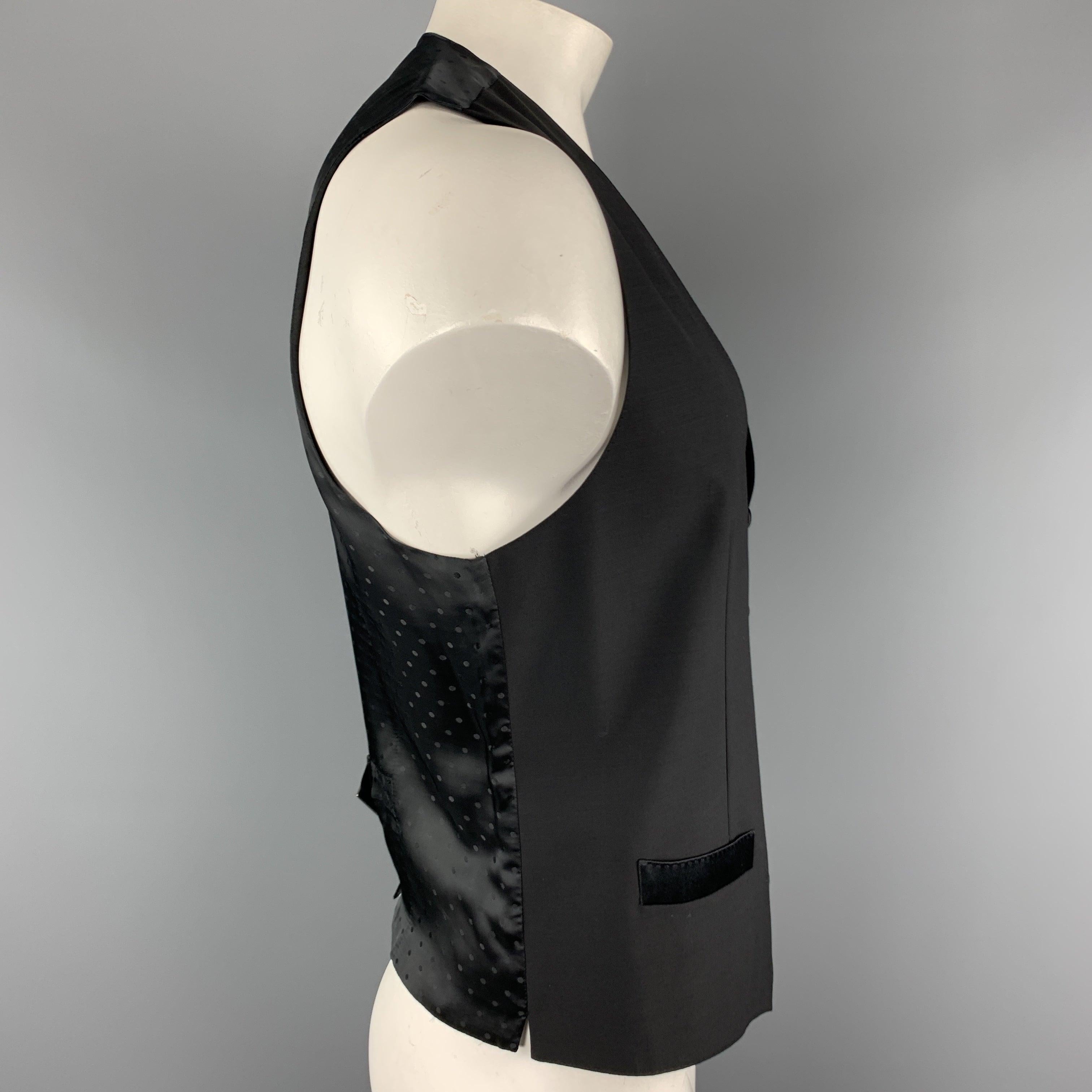 Men's DOLCE & GABBANA Size 44 Black Wool Blend Polka Dot Back Buttoned Vest For Sale