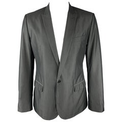 DOLCE 
GABBANA Size 44 Charcoal Cotton / Silk Peak Lapel Sport Coat