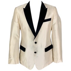 DOLCE 
GABBANA Sportmantel aus schwarzer Seidenmischung in Beige, Größe 44