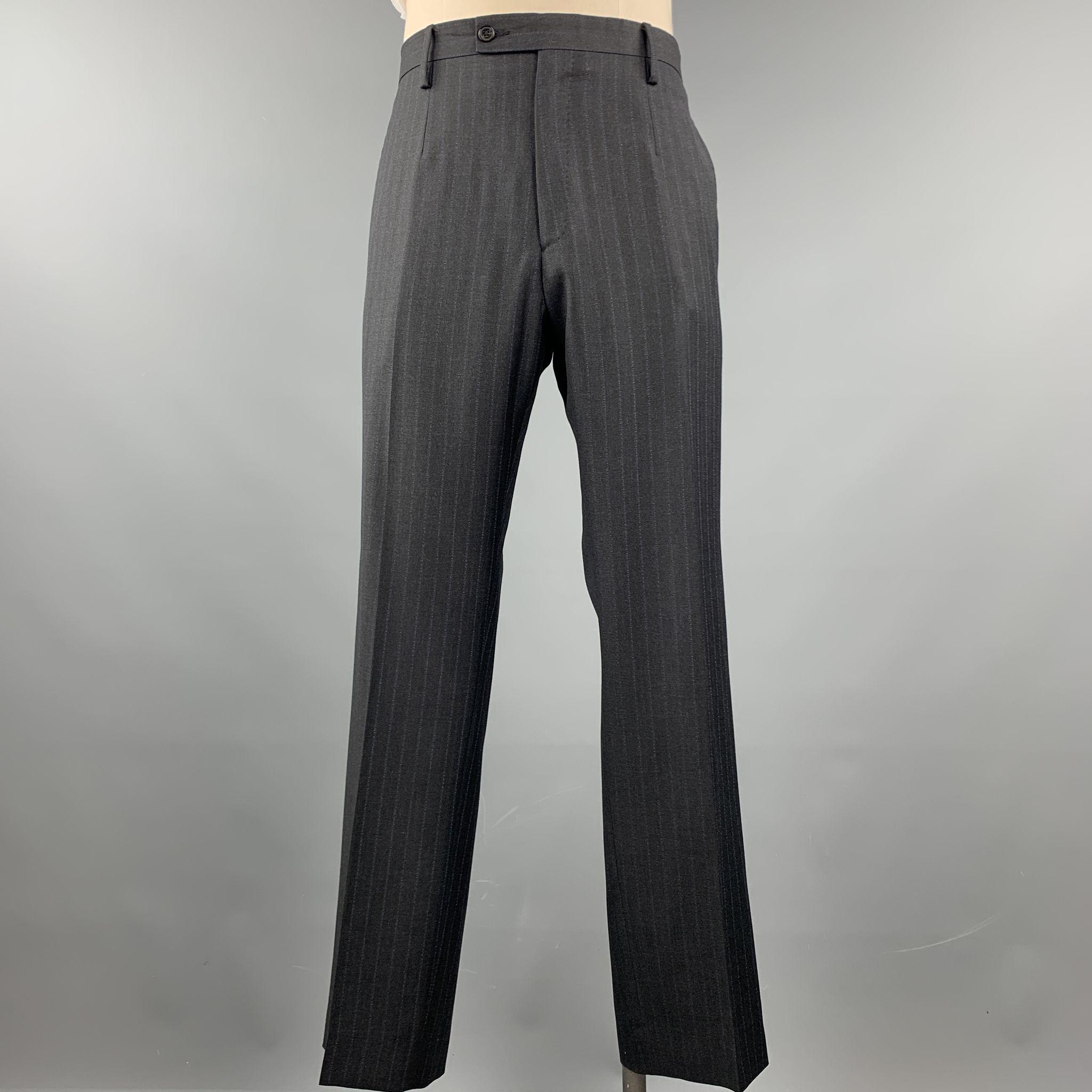 Black DOLCE & GABBANA Size 44 Regular Charcoal Stripe Wool Notch Lapel Suit