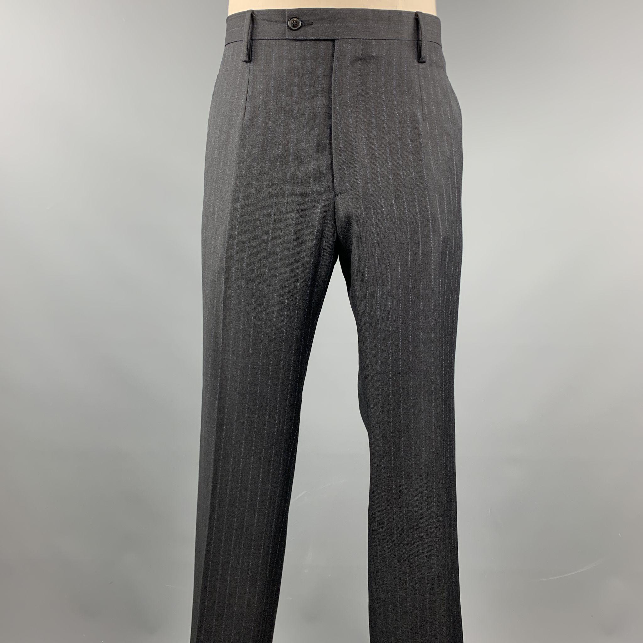 DOLCE & GABBANA Size 44 Regular Charcoal Stripe Wool Notch Lapel Suit In Excellent Condition In San Francisco, CA