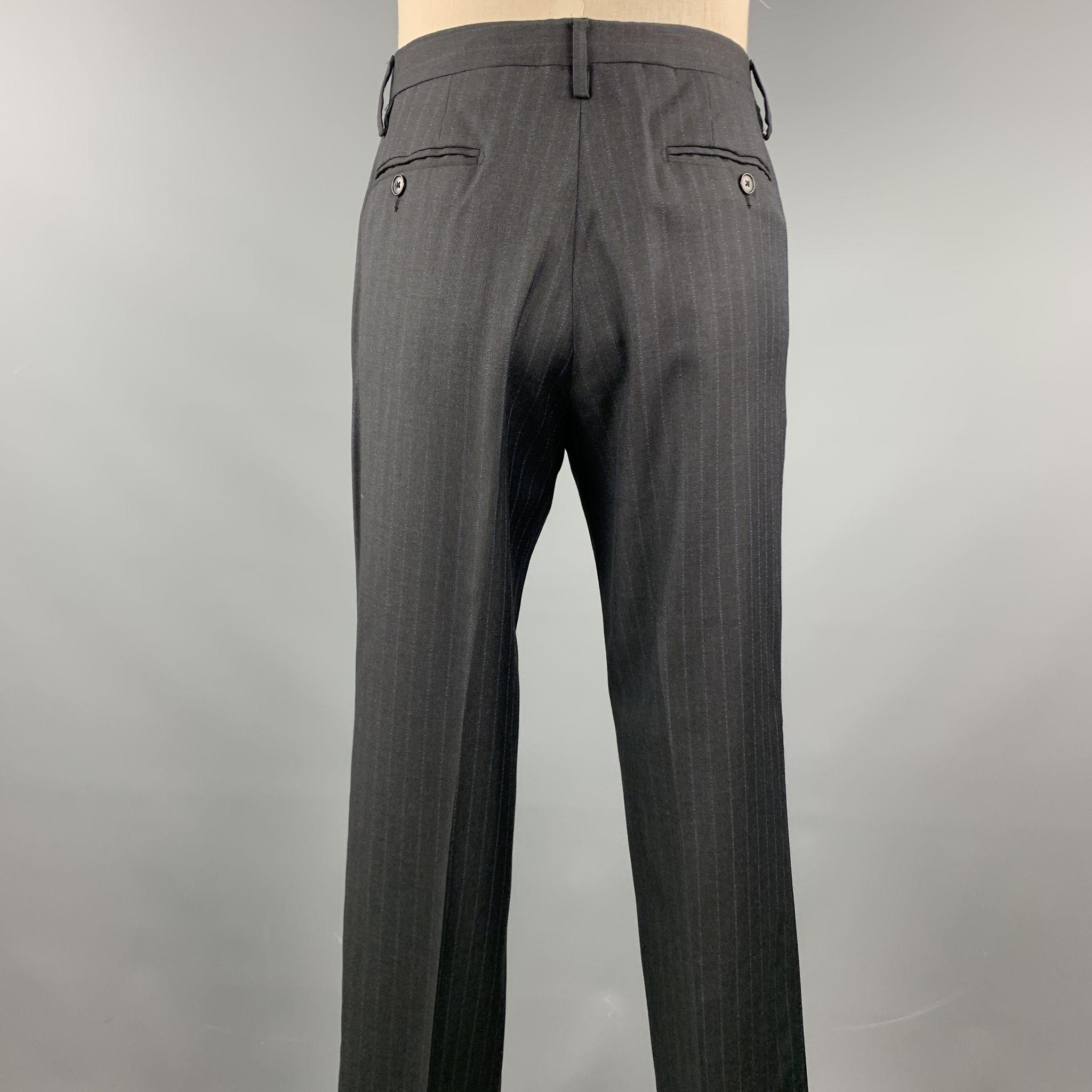 Men's DOLCE & GABBANA Size 44 Regular Charcoal Stripe Wool Notch Lapel Suit