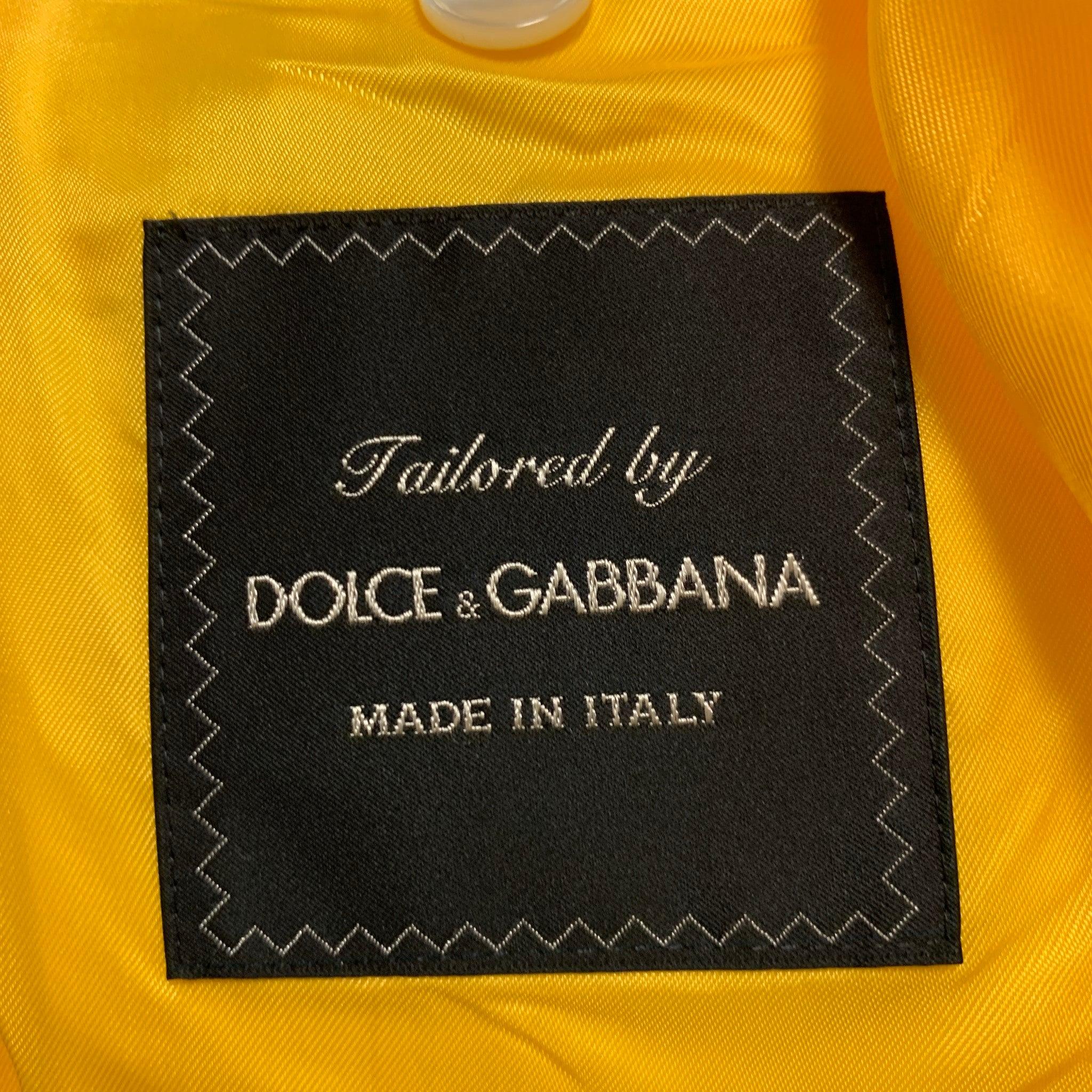 DOLCE & GABBANA Size 44 Yellow Wool Peak Lapel Sport Coat For Sale 4