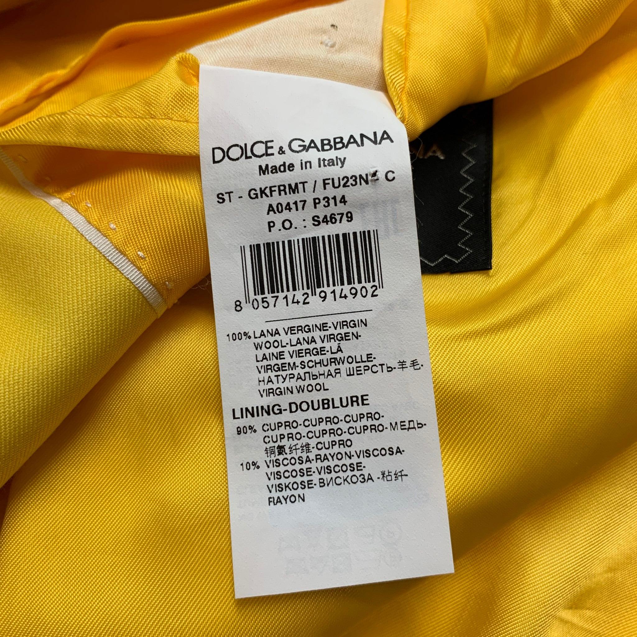 DOLCE & GABBANA Size 44 Yellow Wool Peak Lapel Sport Coat For Sale 5