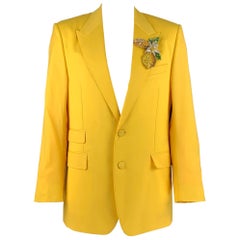 DOLCE 
GABBANA Size 44 Yellow Wool Peak Lapel Sport Coat