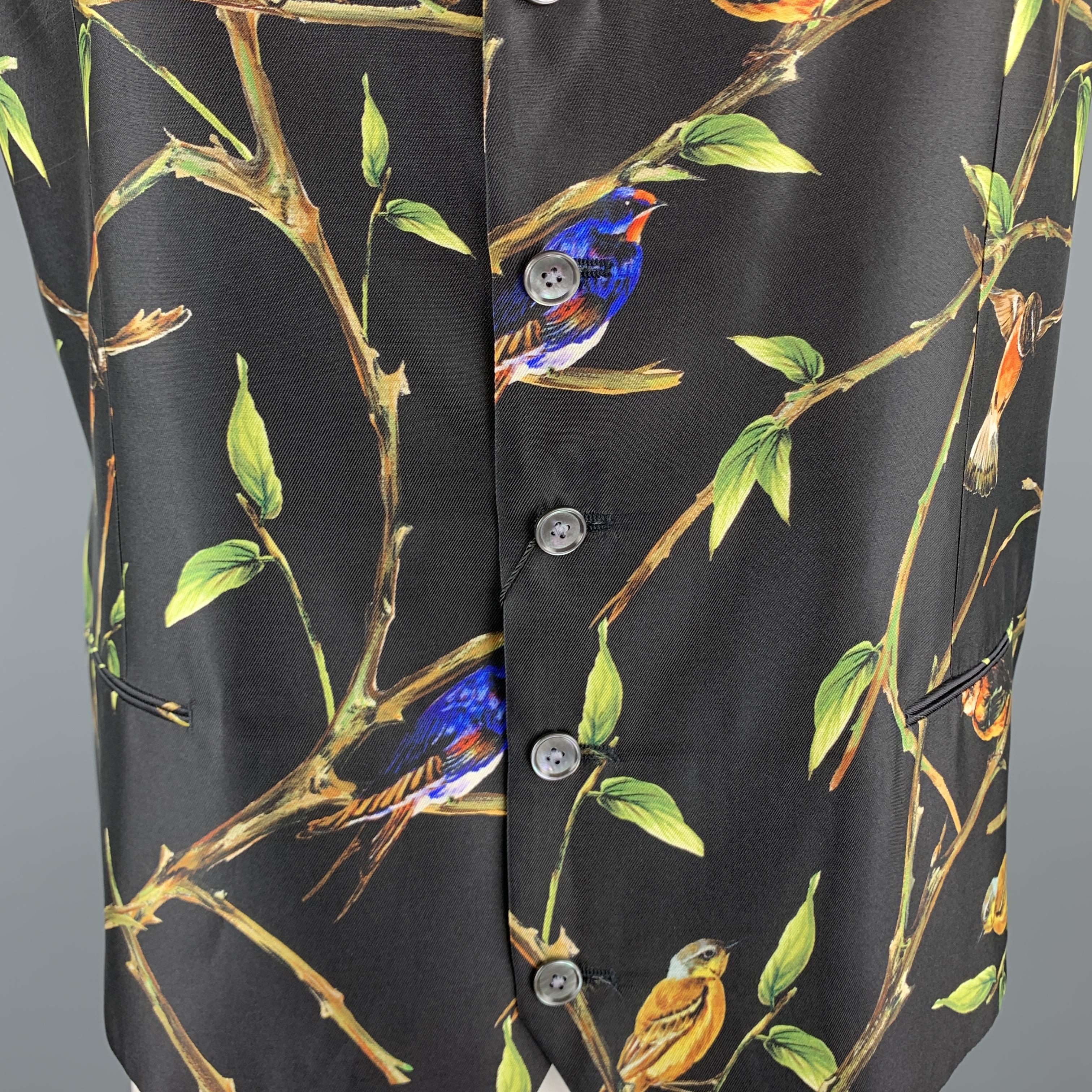 DOLCE & GABBANA Size 46 Black Bird Print Silk Buttoned Vest In New Condition In San Francisco, CA