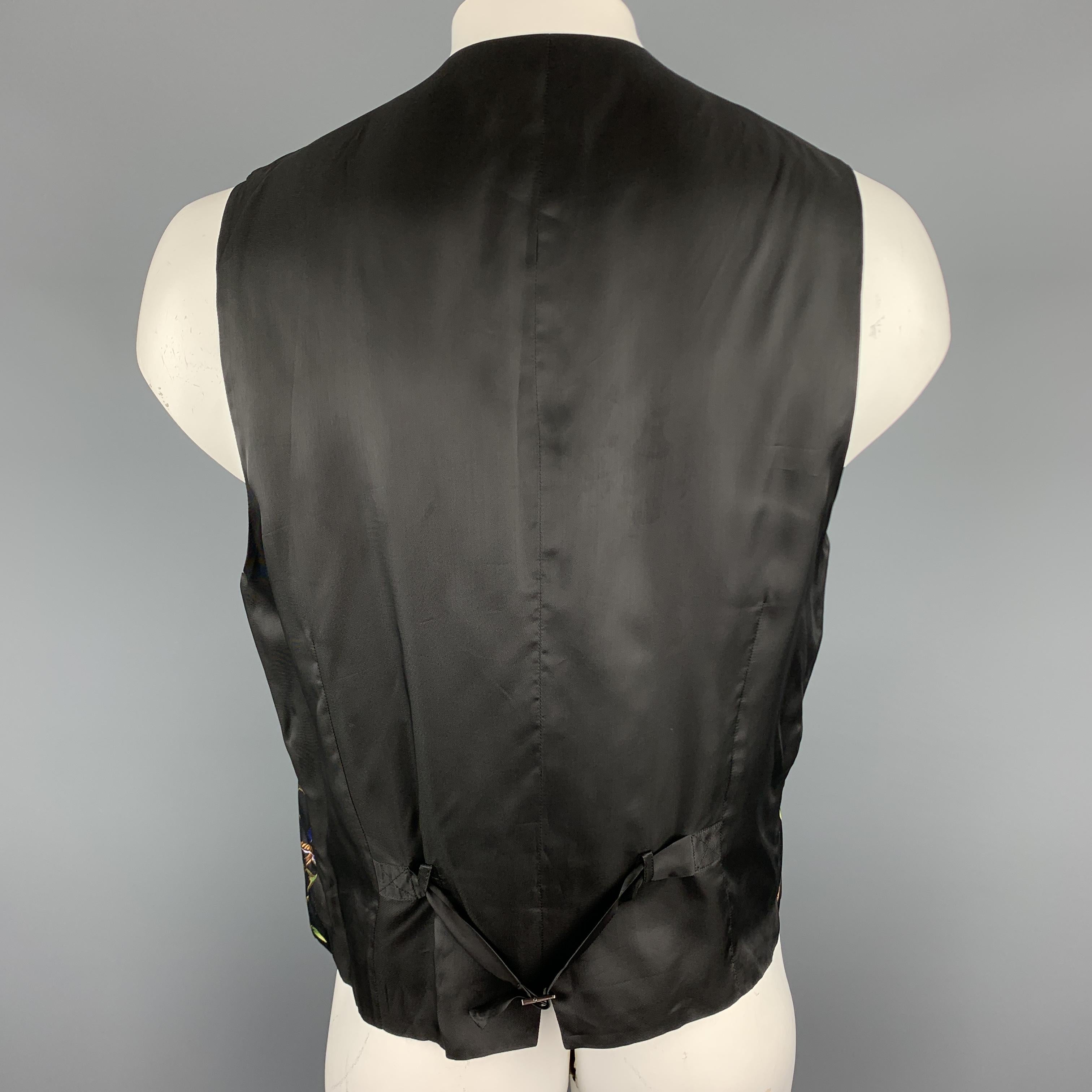 DOLCE & GABBANA Size 46 Black Bird Print Silk Buttoned Vest 1