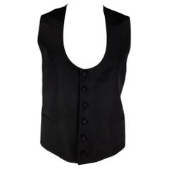 DOLCE & GABBANA Gilet boutonné en laine et soie noire, taille 46