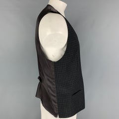 DOLCE & GABBANA Size 46 Charcoal Plaid Wool Buttoned Grey Vest