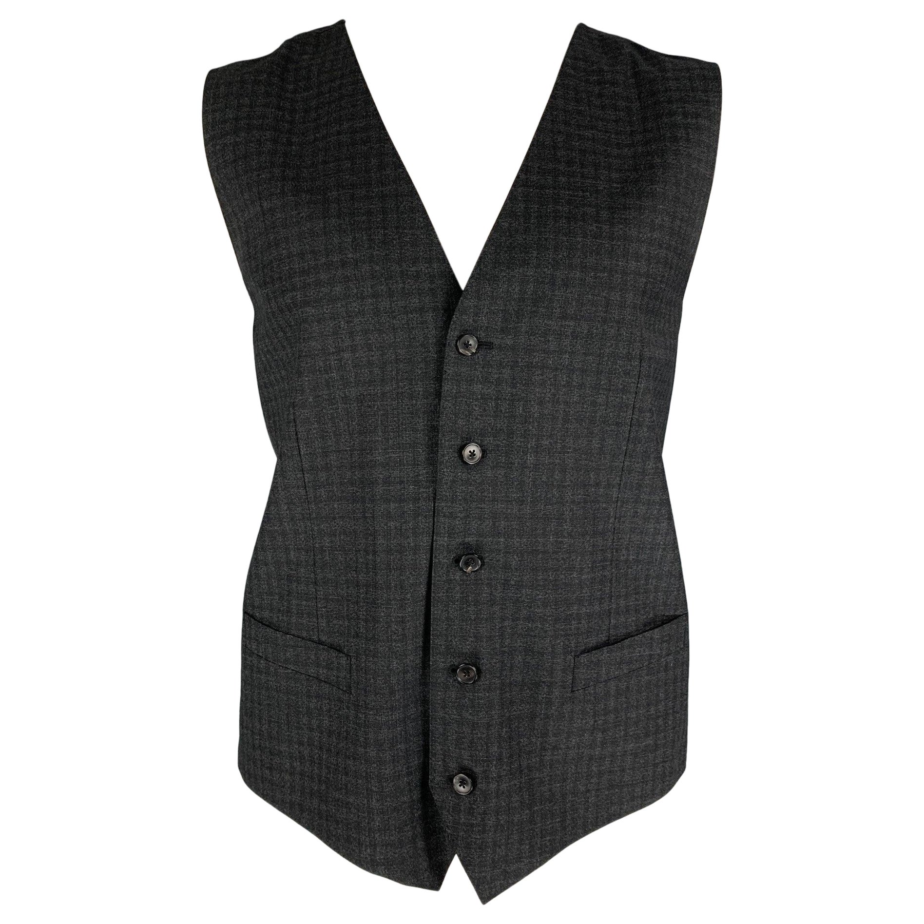 DOLCE & GABBANA Talla 46 Chaleco gris abotonado de lana a cuadros marrones