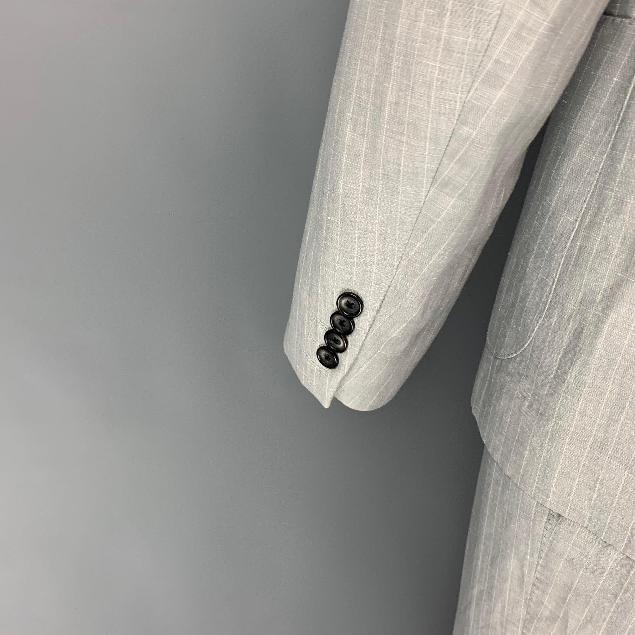 Men's DOLCE & GABBANA Size 46 Light Gray Stripe Linen Cotton Notch Lapel Suit For Sale