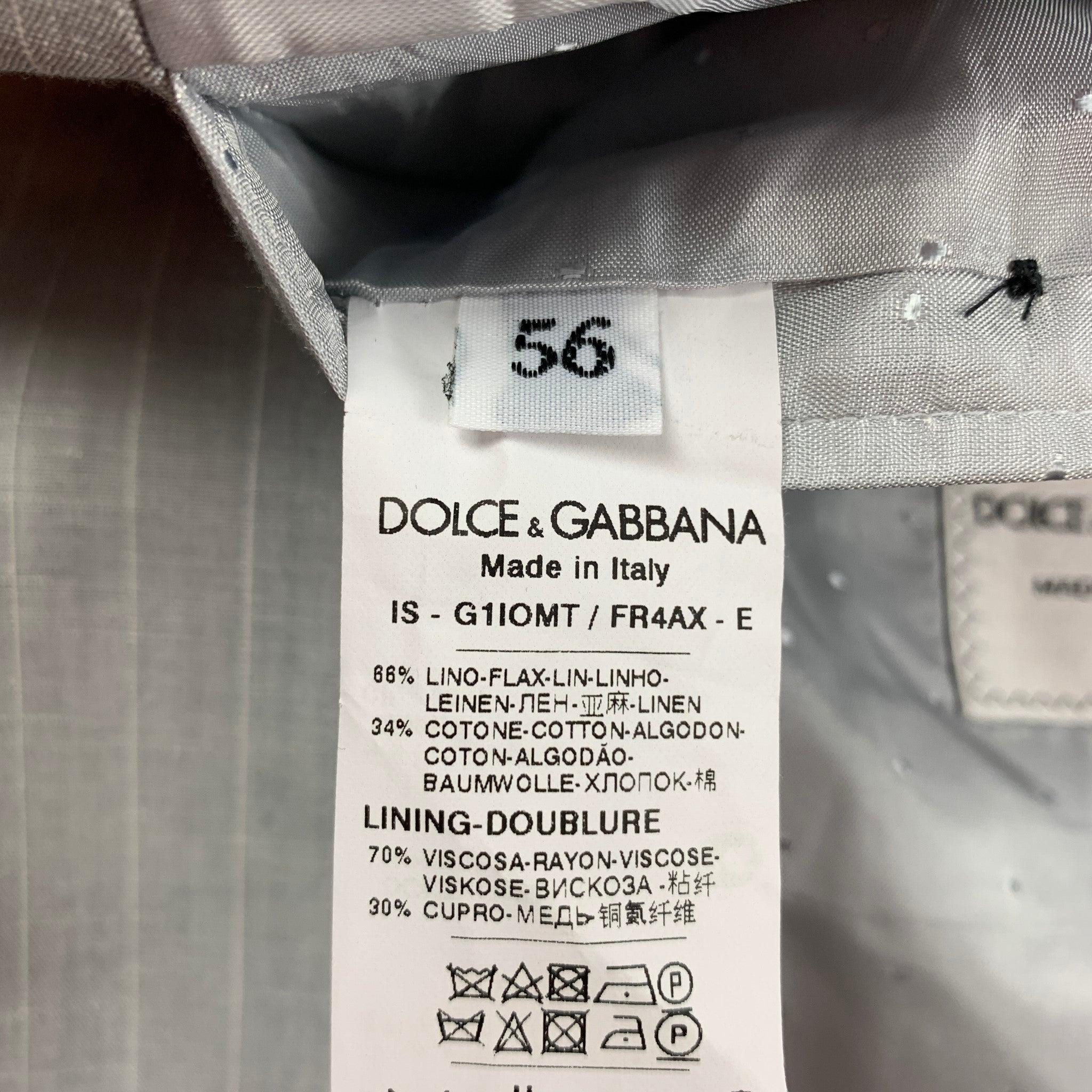 DOLCE & GABBANA - Costume à revers en lin et coton à rayures gris clair, taille 46 en vente 3