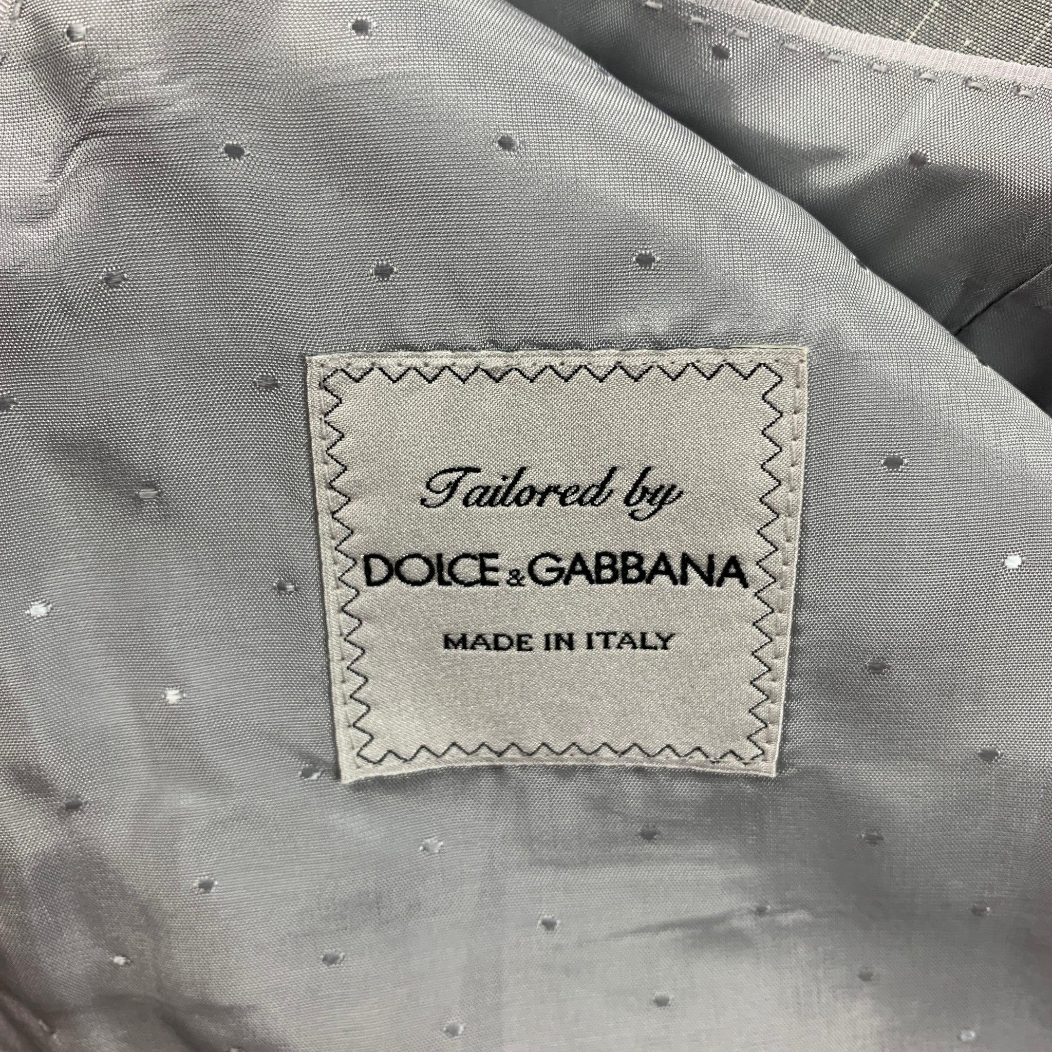 DOLCE & GABBANA - Costume à revers en lin et coton à rayures gris clair, taille 46 en vente 4