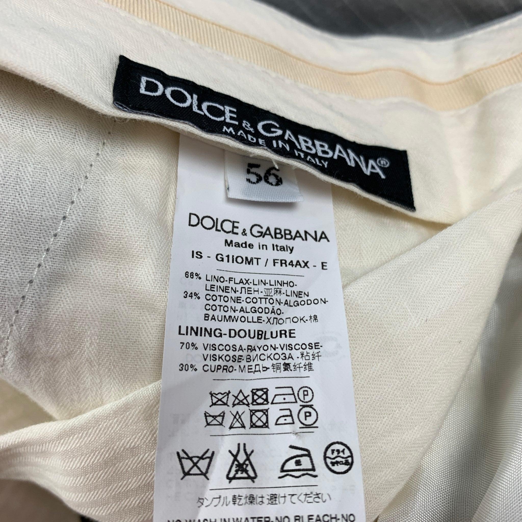 DOLCE & GABBANA - Costume à revers en lin et coton à rayures gris clair, taille 46 en vente 5