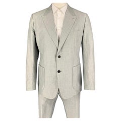 DOLCE & GABBANA Size 46 Light Gray Stripe Linen Cotton Notch Lapel Suit