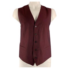 DOLCE & GABBANA Size 46 Solid Wool & Mohair Buttoned Burgundy Vest