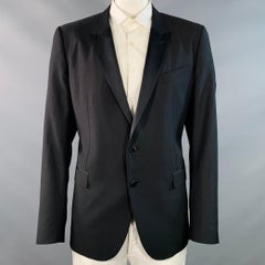 DOLCE & GABBANA Size 48 Black Virgin Wool Silk Blend Peak Lapel Tuxedo