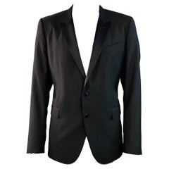 DOLCE & GABBANA Taglia 48 Smoking nero in lana vergine misto seta con risvolto a punta