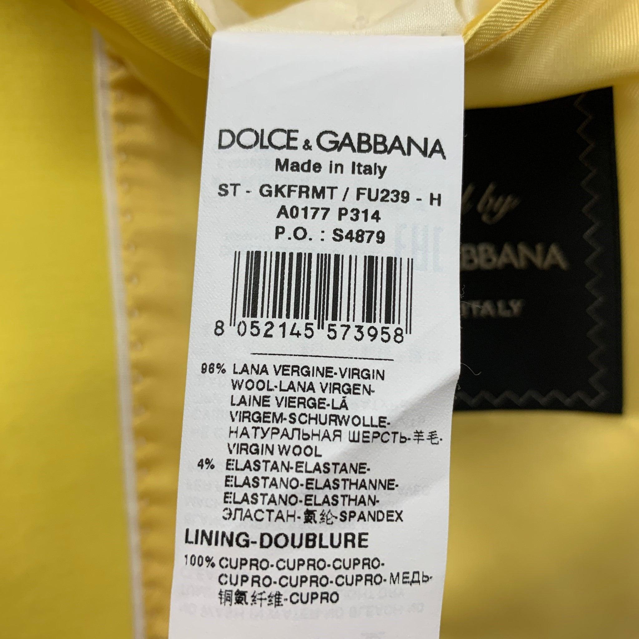 DOLCE & GABBANA Size 48 Yellow Wool Peak Lapel Suit For Sale 3
